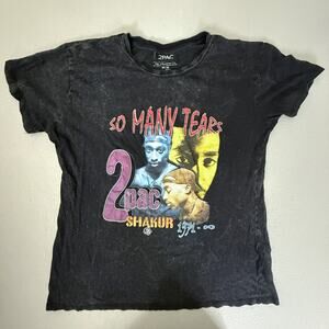 2Pac So Many Tears Graphic T-Shirt Black Acid Wash Bravado Size M